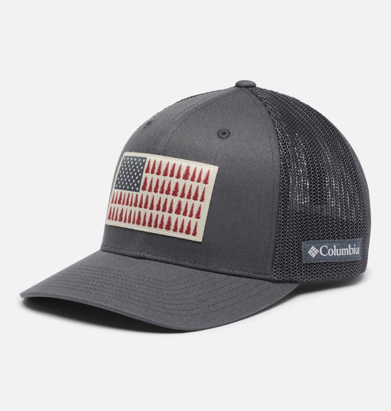 boné columbia mesh com estampa de árvore e bandeira
