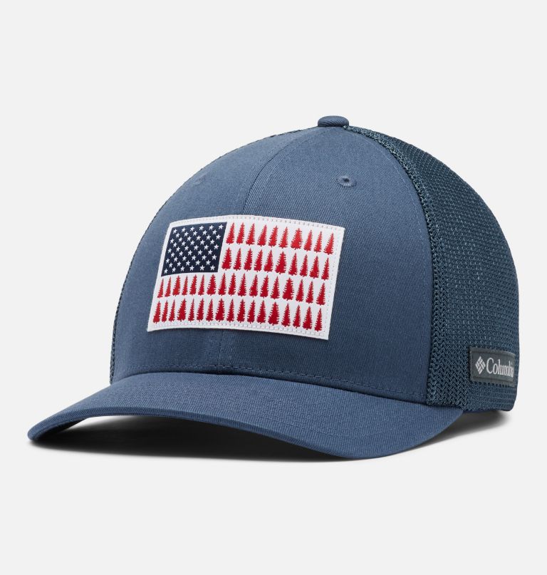 boné columbia mesh com estampa de árvore e bandeira