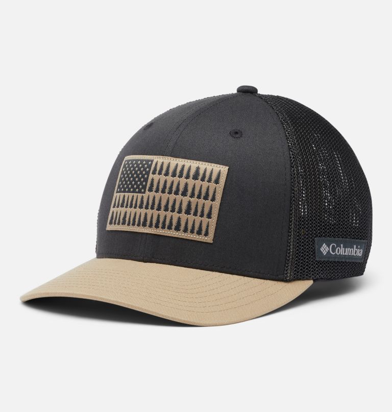 boné columbia mesh com estampa de árvore e bandeira