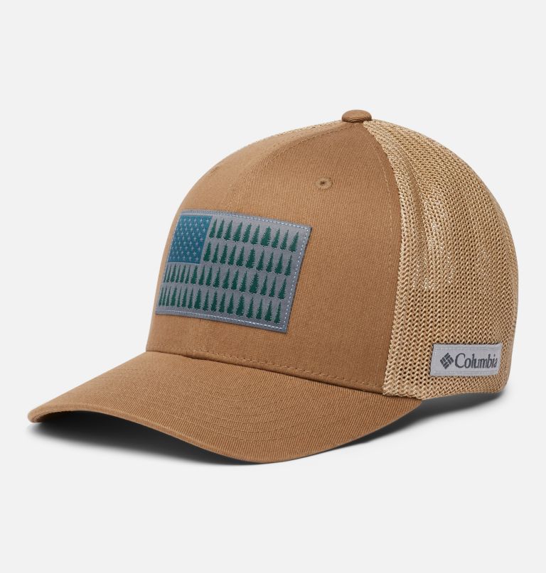boné columbia mesh com estampa de árvore e bandeira