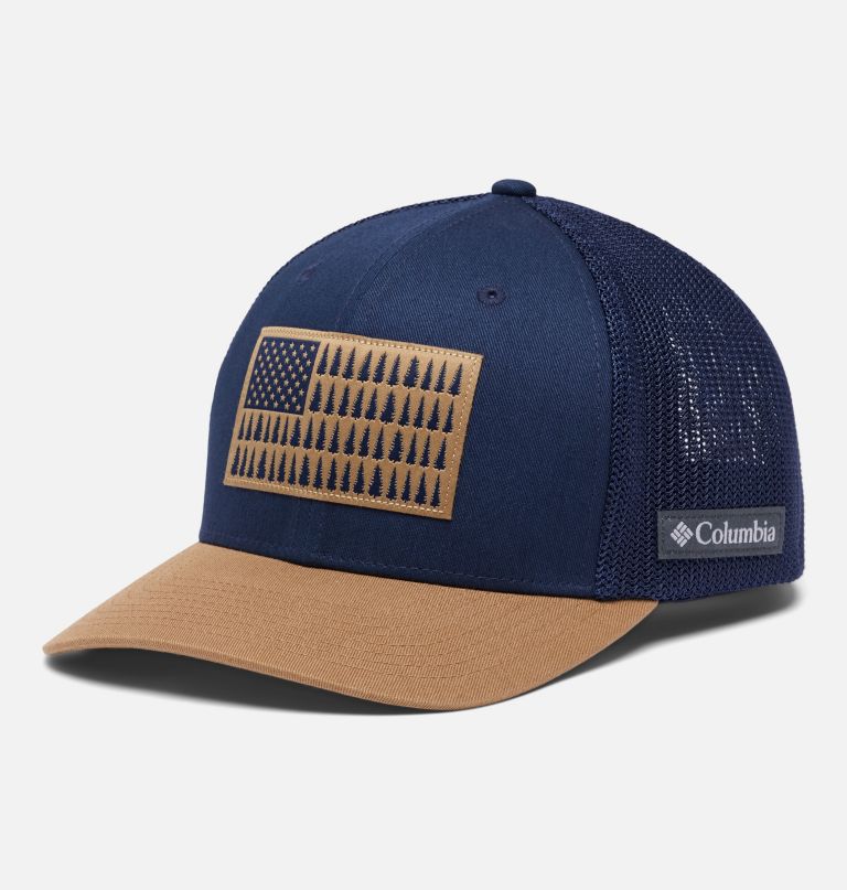 boné columbia mesh com estampa de árvore e bandeira