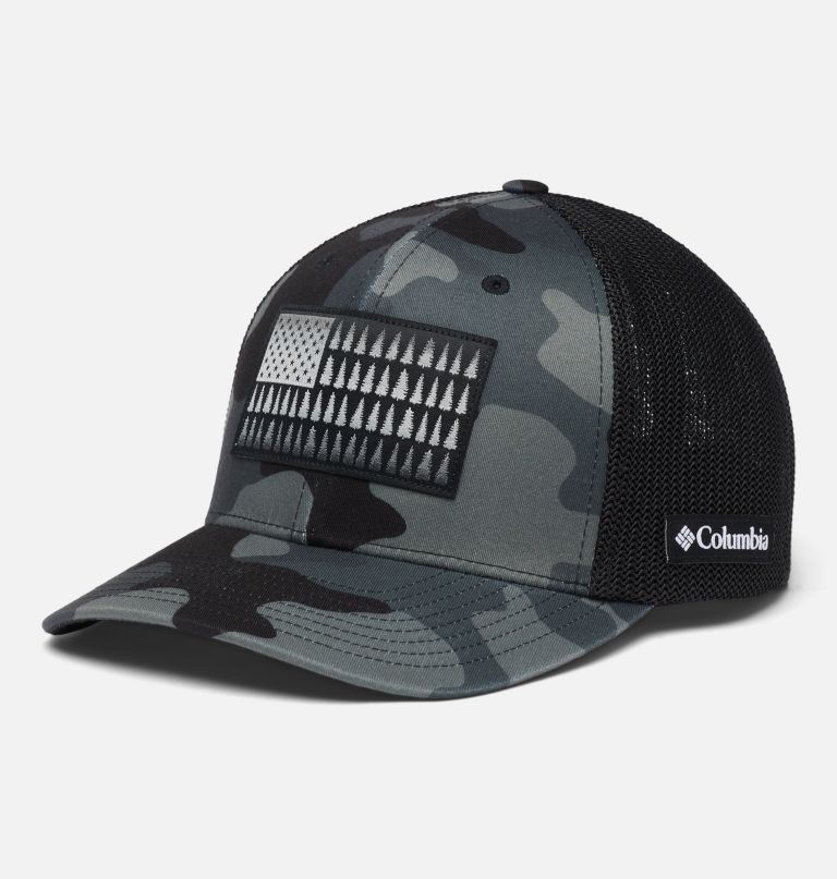 boné columbia mesh com estampa de árvore e bandeira