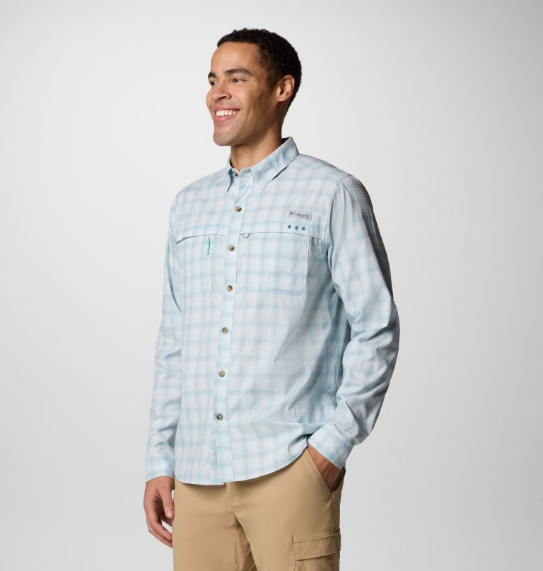 camisa masculina de manga comprida pfg wild cast performance yarn dye