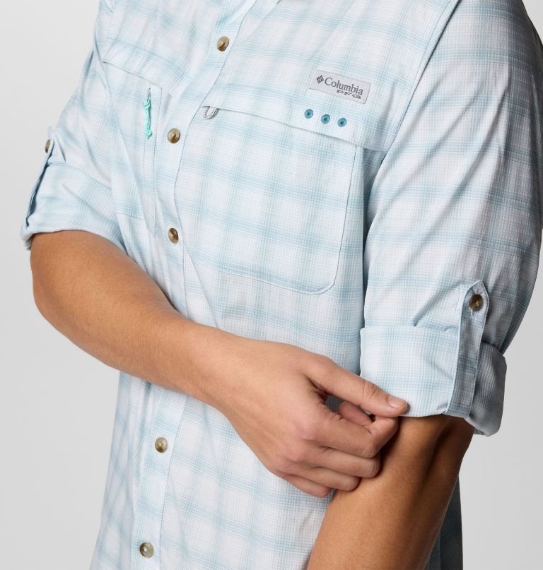 camisa masculina de manga comprida pfg wild cast performance yarn dye