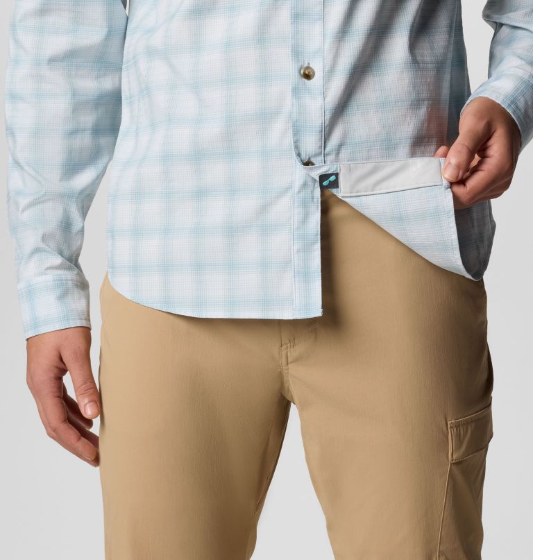 camisa masculina de manga comprida pfg wild cast performance yarn dye