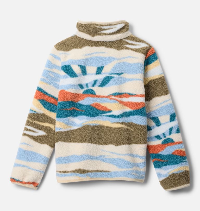 blusa de lã polar infantil helvetia ii com estampa e fechamento em meio botão.