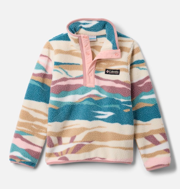 blusa de lã polar infantil helvetia ii com estampa e fechamento em meio botão.