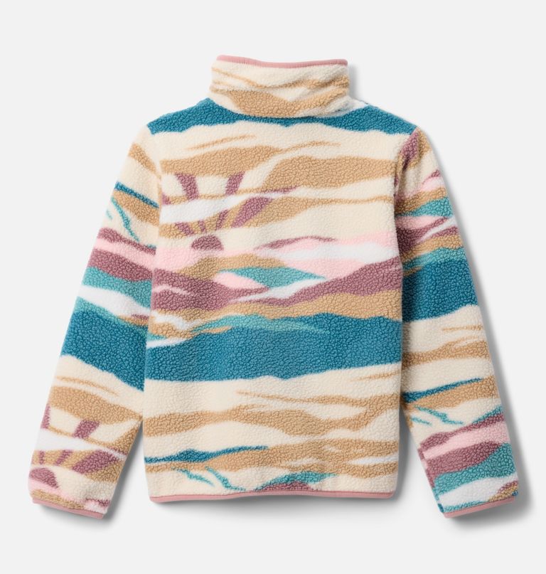 blusa de lã polar infantil helvetia ii com estampa e fechamento em meio botão.