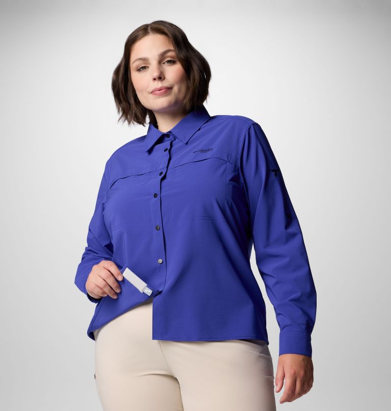 camisa feminina de manga comprida summit valley em tecido plano - tamanhos grandes
