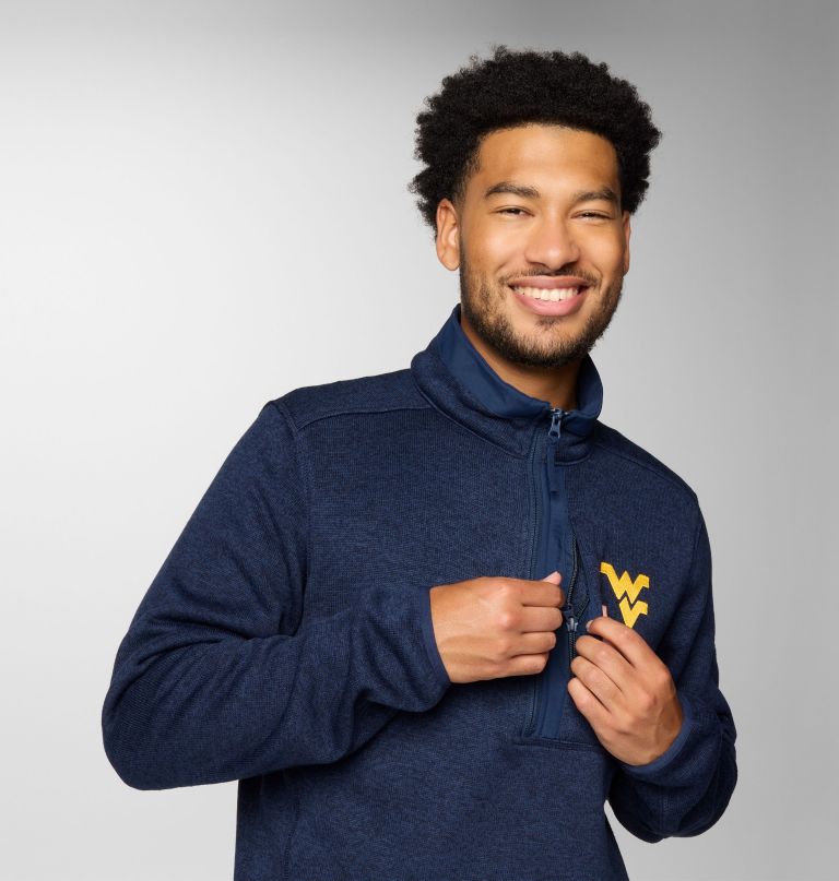 suéter masculino universitário com meio zíper modelo sweater weather - virgínia ocidental