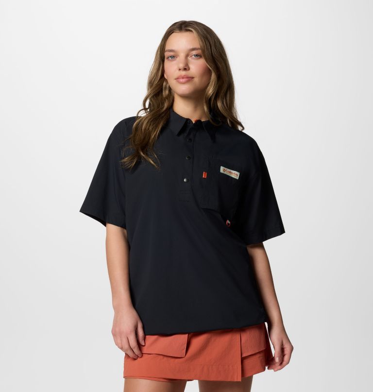 camisa de manga curta cove beach em tecido plano