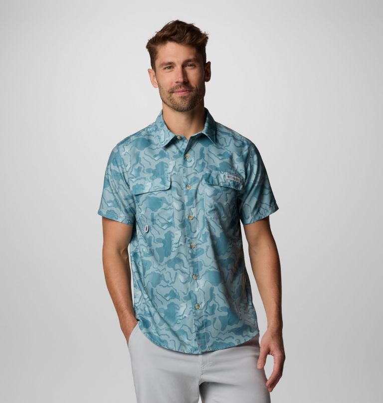 camisa masculina pfg uncharted de manga curta com estampa - tamanho alto